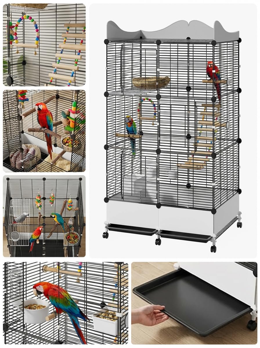 Encrypted Bird Cage Large Bird Cages 57-Inch, Top Storage Space, Bottom Splash Guard with Essential Bird Supplies – Durable & Spacious Aviary – Budgies & Cockatiels