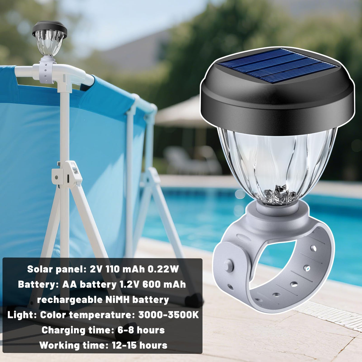 JEMULICE Solar Pool Lights for Above Ground Pools, LED Energy Saving Warm White Light, Waterproof for Frame Swimming Pools Night Accessories(4 Pcs)