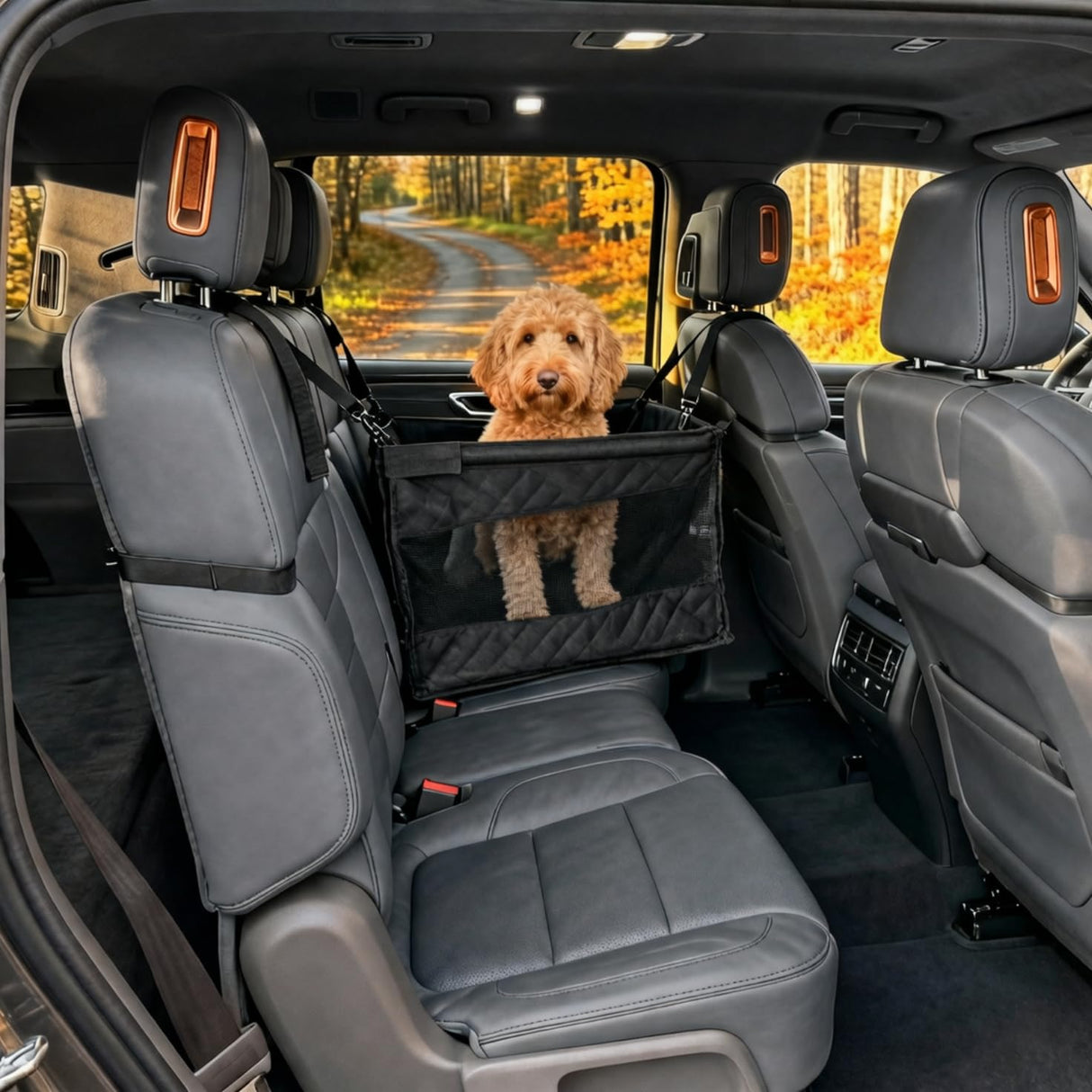 Urbiscape Dog Car Seat for Large Dogs – Sturdy Waterproof Pet Booster with Interior Tether – Washable Reinforced Travel Bed for Comfortable Trips - Large, Medium, and Small Pets - 21x21x20