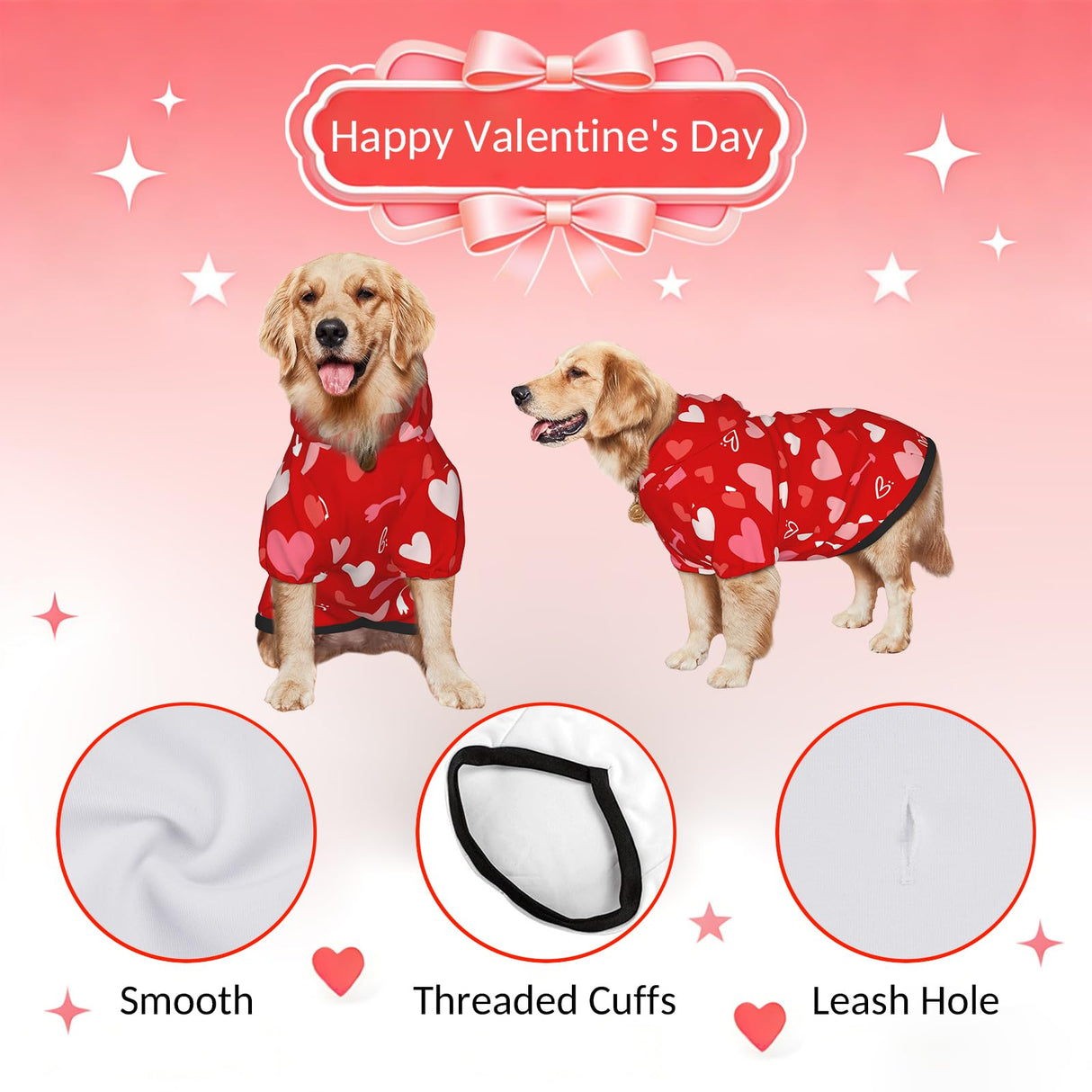 Valentine's Day Dog Costume Hoodie for Medium Large Dogs, Funny Heart Dog Outfit with Hood & Leash Hole, Warm SoftHoliday Valentine Sweatshirt Clothes for Dogs-M