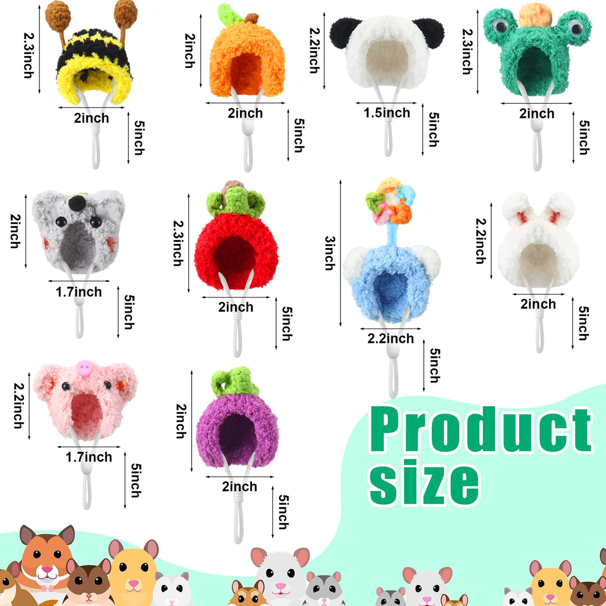 Kajaia 10 Pcs Hamster Hat Small Animals Cute Tiny Hat Mini Hand Knitted Hats for Snakes Pets Bearded Dragon Guinea Pig Bunny Costume Accessories Easter Holiday Parties (Novel Style)