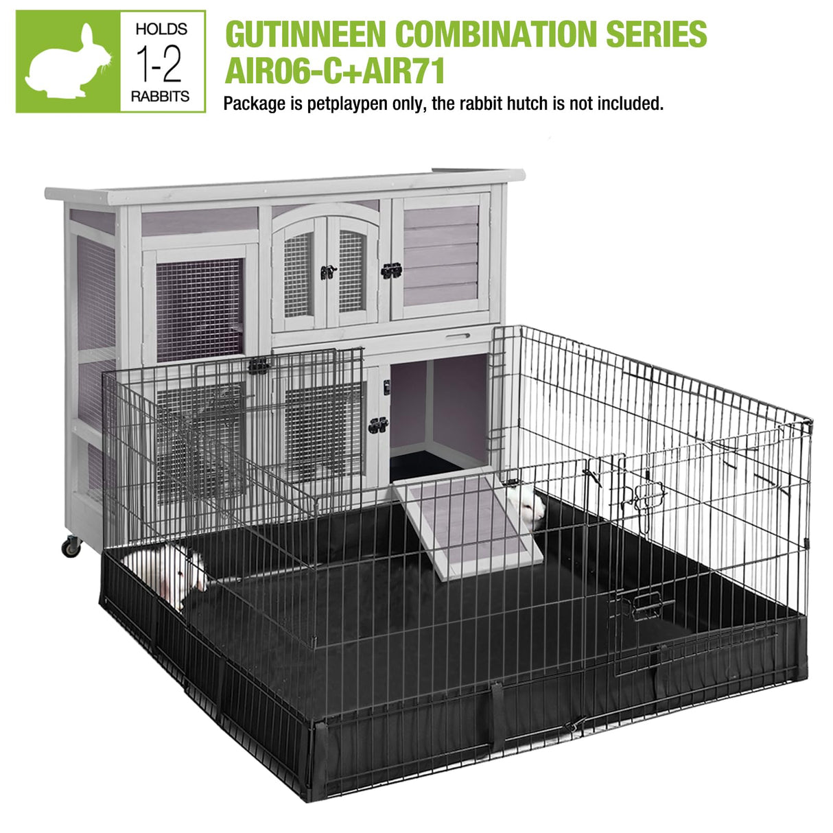 GUTINNEEN Rabbit Hutch Indoor Outdoor Bunny House Guinea Pig Cage on Wheel with Plastic Tray