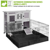 GUTINNEEN Rabbit Hutch Indoor Outdoor Bunny House Guinea Pig Cage on Wheel with Plastic Tray