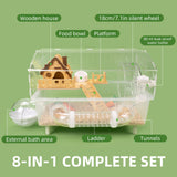 Clear Acrylic Hamster Cage, Dwarf Hamster Cage, Mouse Cage, Gerbil Cage - All-in-One Hamster Habitat with 18cm Silent Wheel, Tubes & Full Kit, 17.7×11.8×13" for Dwarf Hamsters, Mice, Gerbils