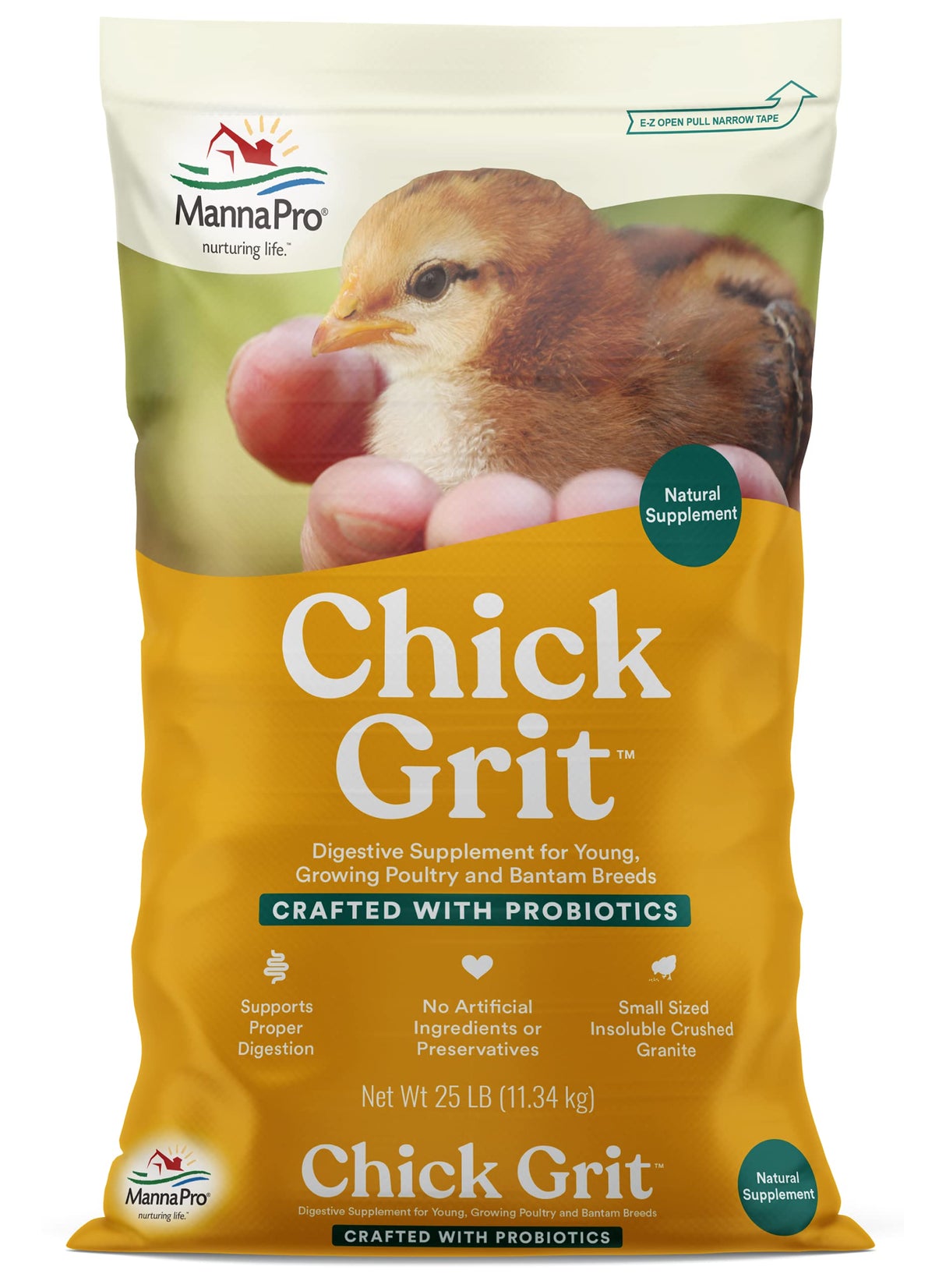 Manna Pro Chick Grit, Digestive Supplement for Young Poultry and Bantam Breed, Probiotics to Support Digestion, No Artificial Ingredients or Preservatives, Insoluble Crushed Granite, 25 lbs