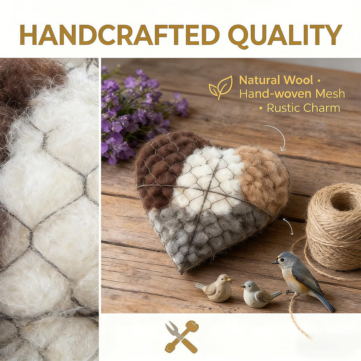 Rtwxi Handmade Fiber Bird Nesting Heart, Alpaca Fiber Bird Material House, Hummingbird Houses Nester Winter Shelter Nature, Garden Art Birdhouse, Outside Gifts for Birds Lovers (1)