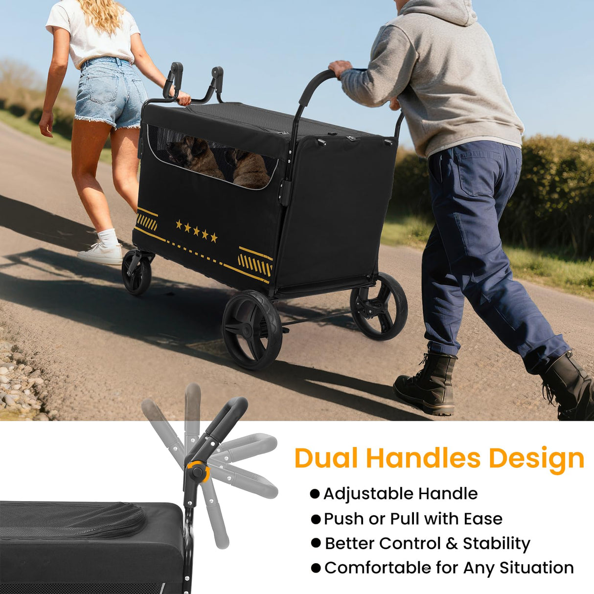 TTPet Extra Large Pet Stroller with Ramp, Dog Stroller for Large & Medium Dogs up to 180lbs, Foldable Dog Wagon with Dual Handle & Brake, Portable Puppy Travel Strollers for Cats & Dogs