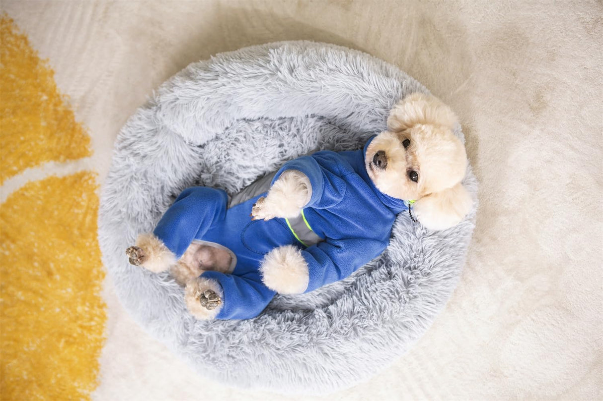 BECHANMIG Dog Winter Warm Coats 4-Legs Fleece for Small Medium Large Dogs,High Collar Dog Cold Weather Coat Full Body,Dog Snowsuit Comfort Windproof with Reflective Zipper Leash Hole_XL(Blue)