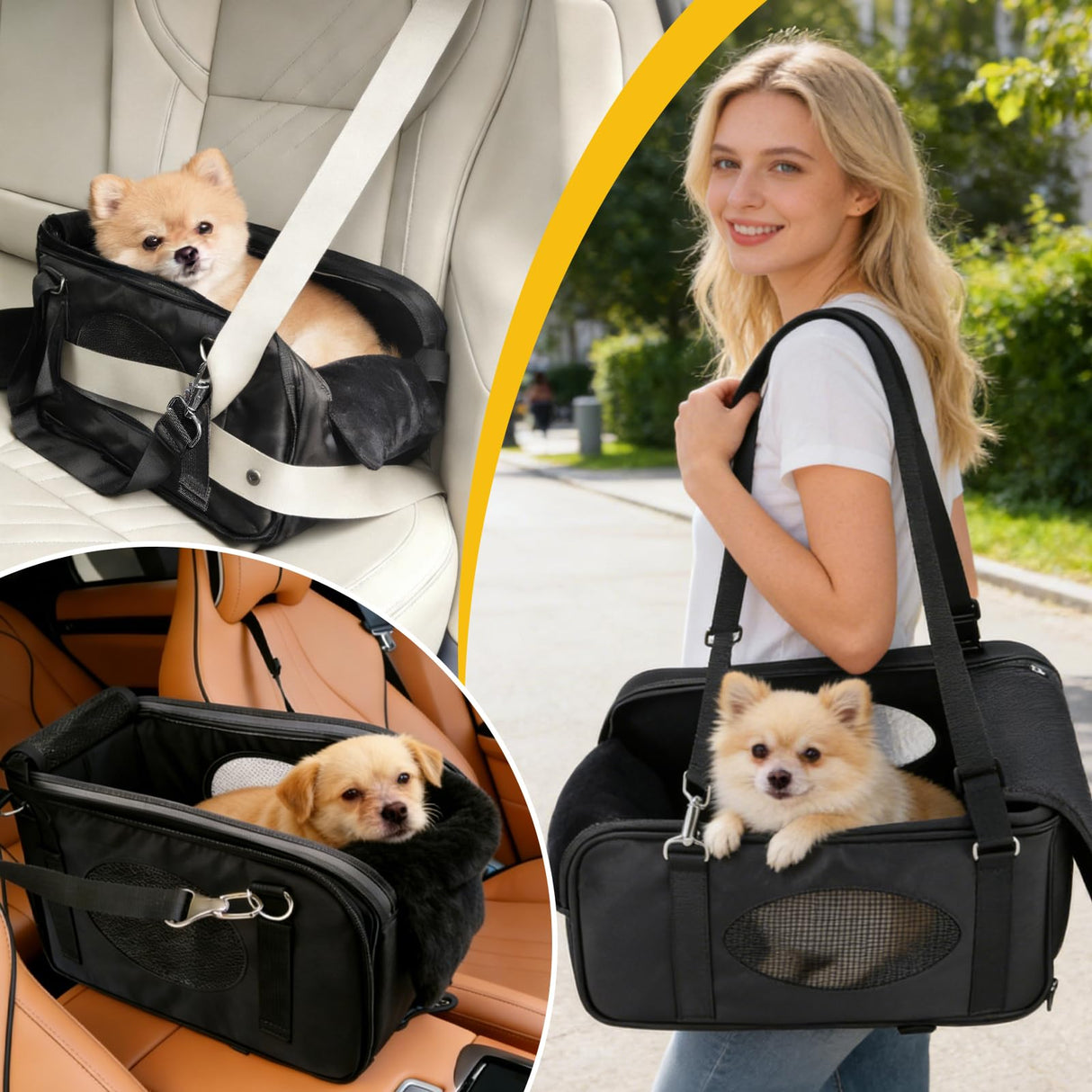 BABORUI Center Console Dog Car Seat, 3-in-1 Portable Pet Carrier, Cat Car Seat with Zipper Fold Storage, Travel Ride Companion for Cats