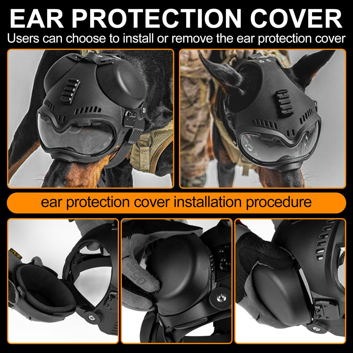 Zhongren Dog Helmet with Goggles - 2in1 Doggy Sunglasses and Pet Motorcycle Tactical Helmet Set for Medium Large Breed with Ear Holes Adjustable Straps for Outdoor Sport(Black)