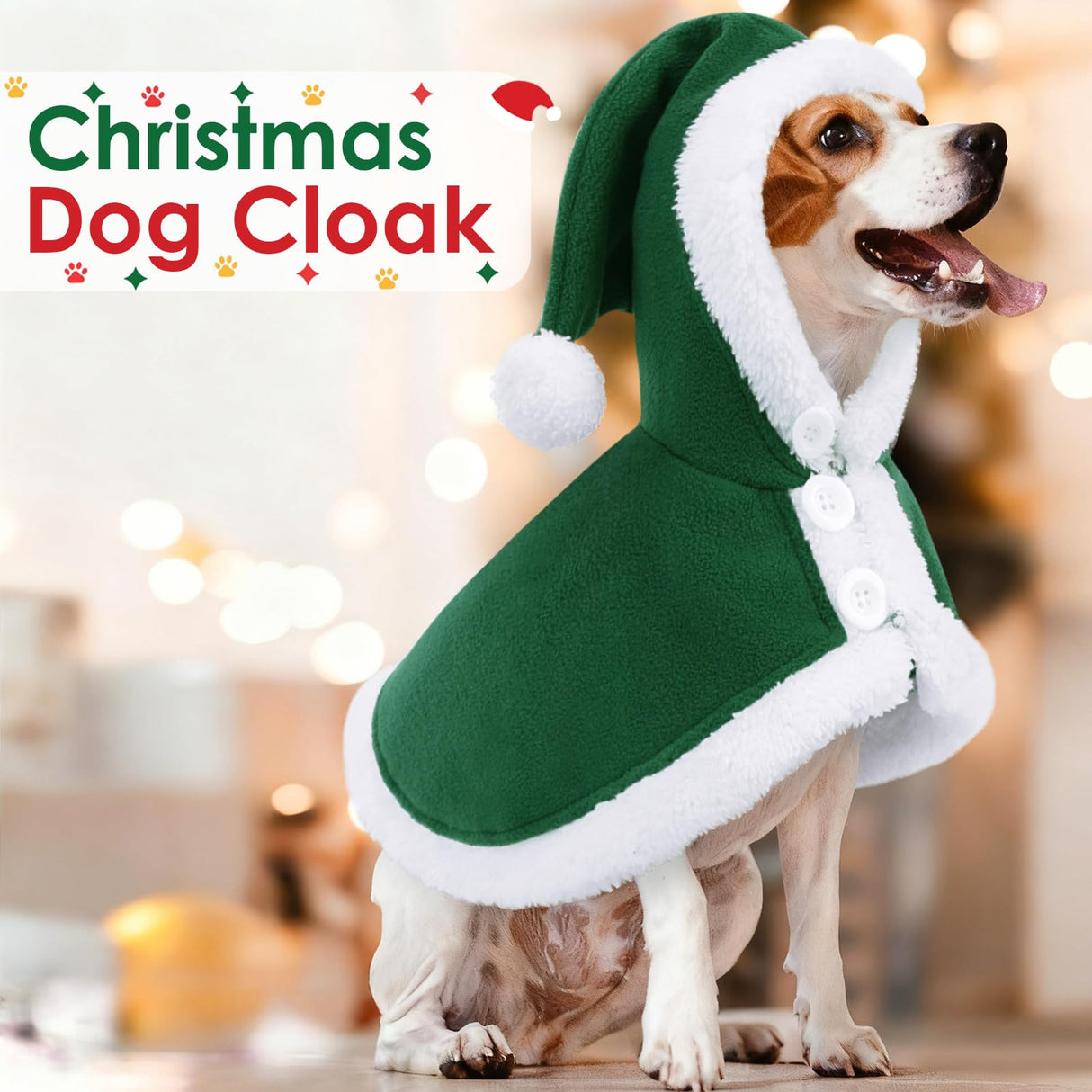 AOFITEE Dog Christmas Cloak - Christmas Dog Costume, Funny Green Pet Santa Cloak with Hat for Small Dogs, Soft Fleece Xmas Cape Holiday Party Outfit for Cats & Puppy, Medium Large Dogs