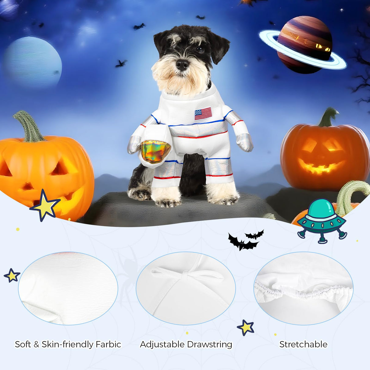 DELIFUR Dog Halloween Astronaut Costume - Pet Dress Up Spacesuit Funny Apparel Uniform Adjustable Cosplay Outfit for Small Medium Dog (Astronaut, Medium)