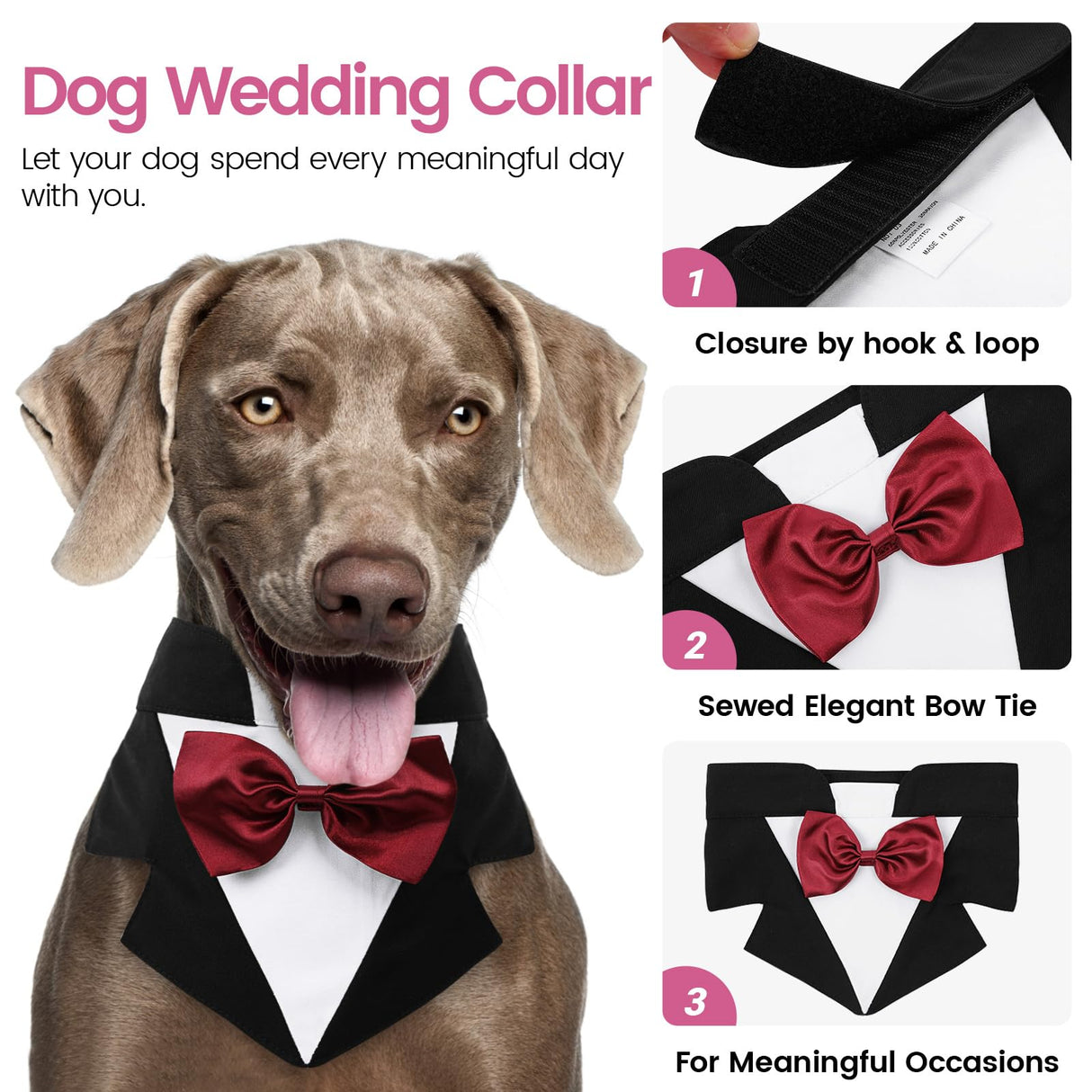AOFITEE Formal Dog Tuxedo, Large Dog Wedding Bandana Collar with Bow Tie, Adjustable Birthday Costume Valentines Outfits, Bowtie for Large Party Tux Wedding Outfit, Black L