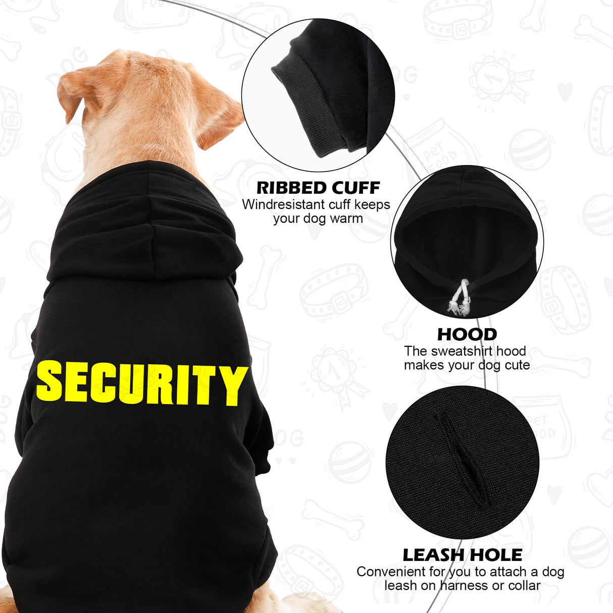 EXPAWLORER Security Dog Hoodie Puppy Sweater - Dog Sweatshirt Soft Fleece Lined Pet Clothes, Cold Weather Hooded Jacket Coat Keep Warm for Small Medium Large Dogs, 3X-Large