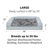 Furhaven Cozy Memory Foam Dog Bed for Large/Medium Dogs w/ Removable Bolsters & Washable Cover, For Dogs Up to 55 lbs - Plush & Diamond Print Nest Top Sofa - Gray, Large