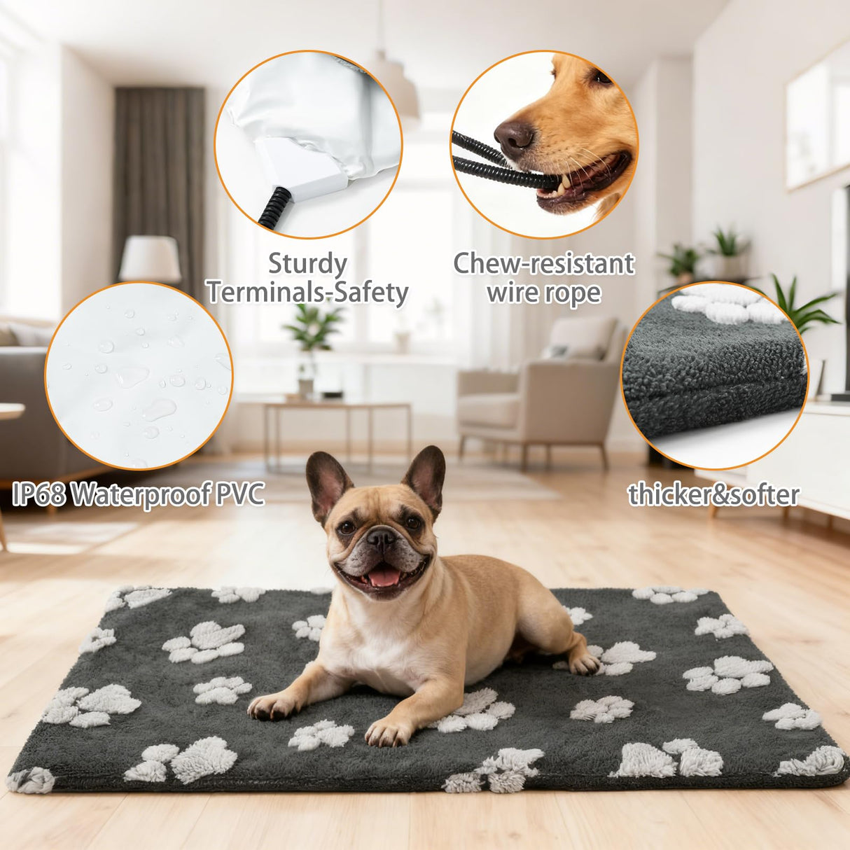 Cherishelt Heated Whelping Pad for Puppy, Dog Heating Pad with Upgraded Smart Thermostat Switch,Warm Crate Mat with Anti-bite Cord Indoor Outdoor,Constant on Function,UL&FCC Dual Certification,24x36in