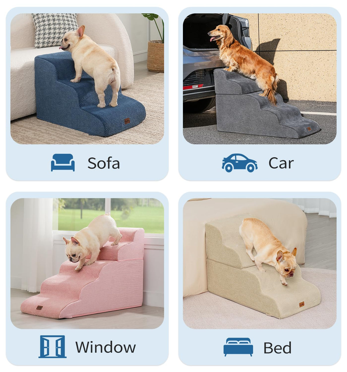 Made4Pets Dog Stairs Ramp for Small Dogs 15.7" H, 3-Step Dog Steps for Bed Couch Sofa and Chair, 35D Foam Pet Steps for Small Dogs and Cats, Non-Slip Bottom Pet Stairs, Navy