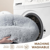 Calming Dog Bed & Cat Bed with Anti-Slip Bottom, Medium Size Washable Anti-Anxiety Donut Dog Beds for Medium Dogs, Fluffy Plush Cozy Round Dog Bed(27 Inch, Light Grey)