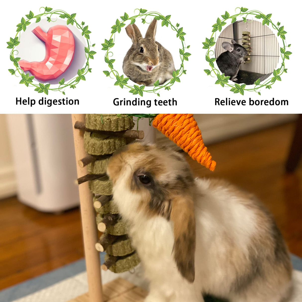 kathson Rabbit Chew Toys,Bunny Grind Teeth 100% Natural Organic Apple Wood Stick Improve Rodent Health Rabbits Hamsters Squirrel Guinea Pig(4 Pieces)