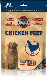 Canine Butcher Shop Chicken Feet Dog Treats, Raised & Made in USA (30-Pack), Dehydrated Chicken Feet, All Natural Dog Chews & Dog Snacks