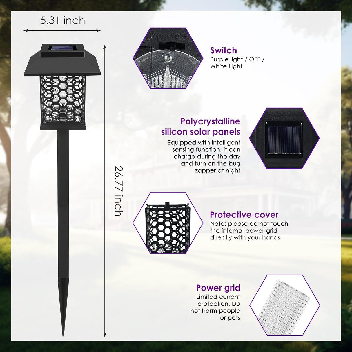 Jahy2Tech 2 Pack Solar Bug Zapper Outdoor Waterproof Solar Mosquito Zapper Killer Lamp Fly Zapper Repellent Lighting Stake Landscape Fixture for Garden Patio Pathway Backyard Camping