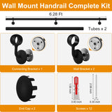 ROTHLEY Pipe Handrails for Indoor Stairs: 6.6FT Stair Railing Steel Hand Railings for Stairs Indoor Wall Mount Stair Handrail Complete Kit 1.6" Round Metal Stair Railing for Elderly & Kids