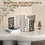 VFINE 4-Piece Modern Metal Bookends for Shelves, Black Tree Book Ends for Books, Decorative Book Organizer for Desk, Non-Skid Shelve Bookends for Home Office