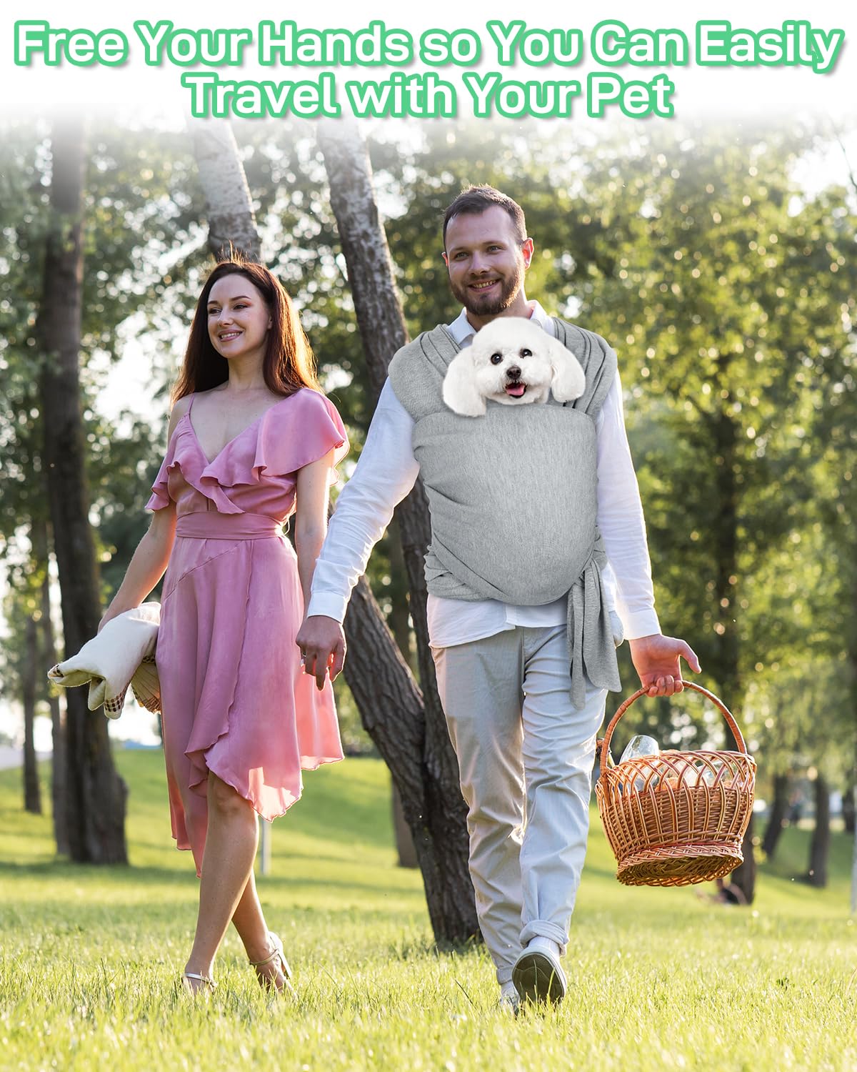 Snqqmtt Dog Sling Swaddle Carrier for Small Dog, Cat Front Carriers for Small Pet up to 20lbs, Puppy Pouch with Adjustable Straps, Hands Free Pet Sling, Anti Anxiety Puppy Sling (Light Grey)