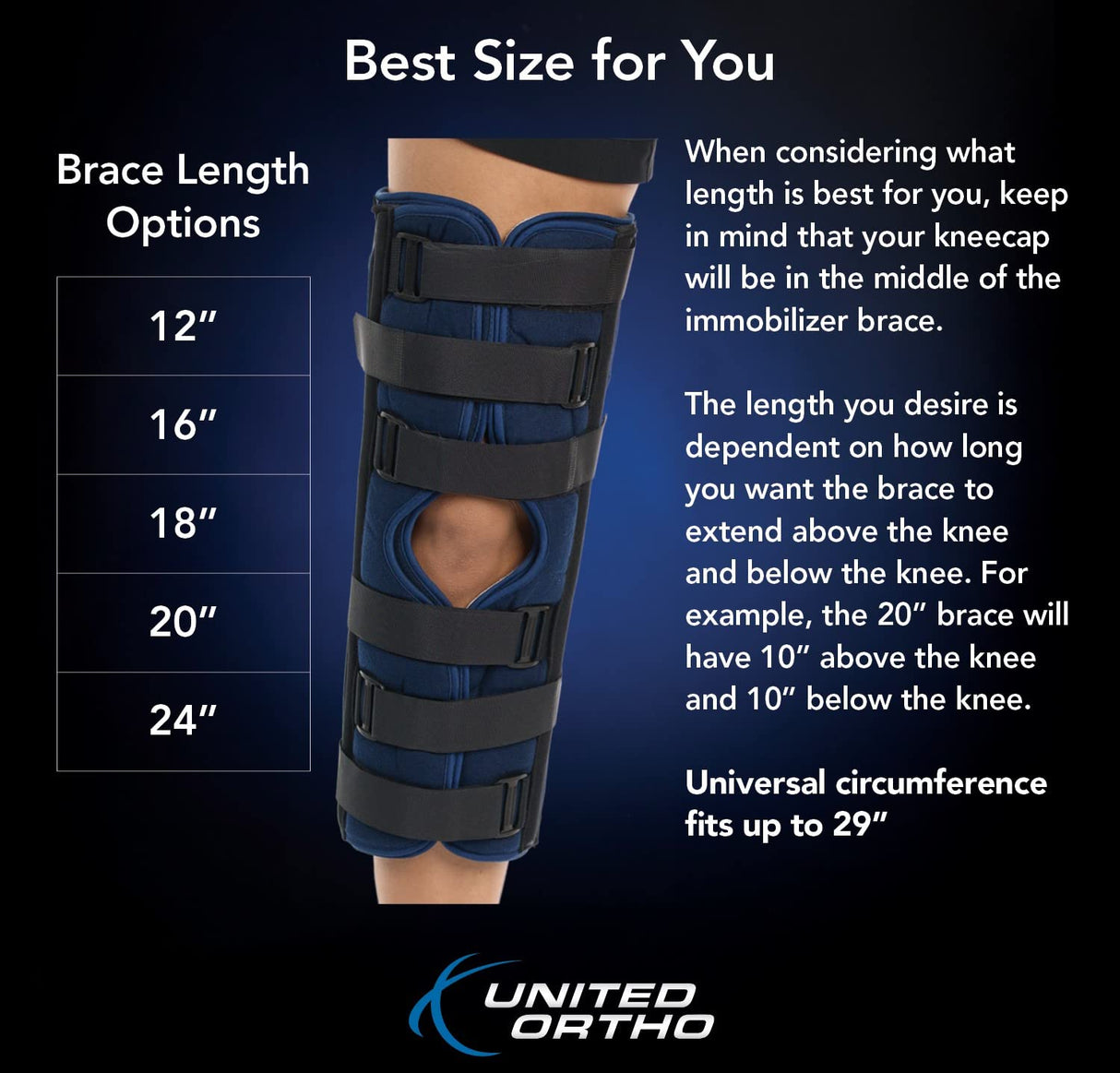 United Ortho 61018 3-Panel Knee Immobilizer, 18"