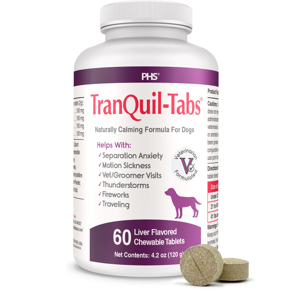 TranQuil-Tabs for Dogs - Contains Chamomile, L-Tryptophan, and Melatonin - Relieves Stress and Tension - Ease Travel and Separation Anxiety - 60 Tabs