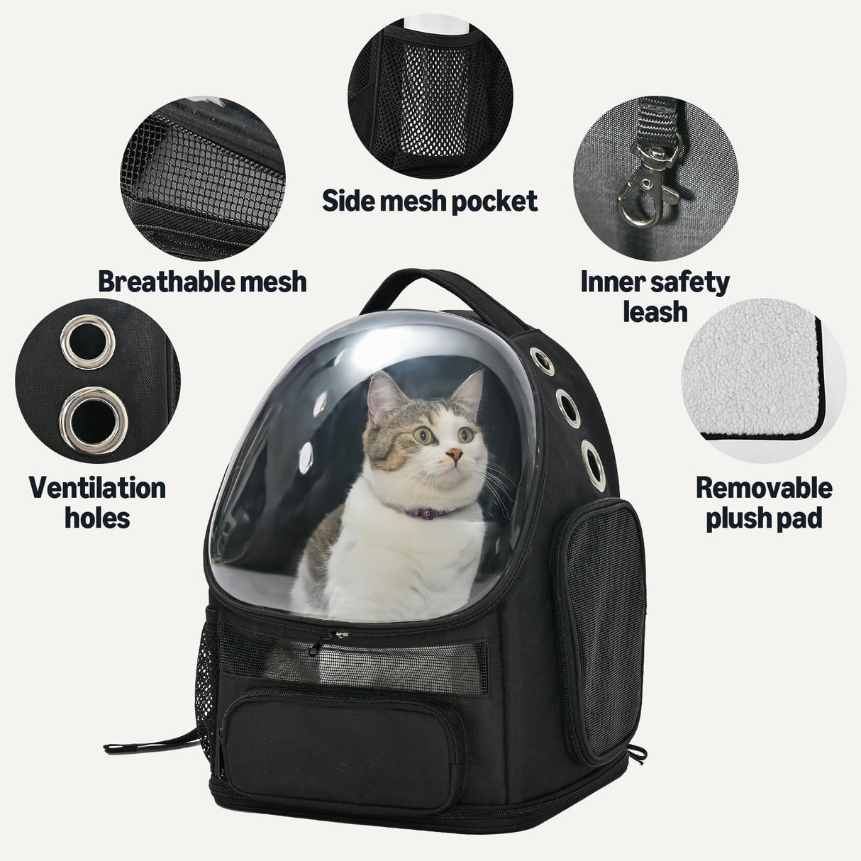 Amazon Basics Pet Carrier Backpack for Small Cats & Dogs, Collapsible Travel Carrier with Bubble Window & Breathable Mesh, Foldable for Travel, Black