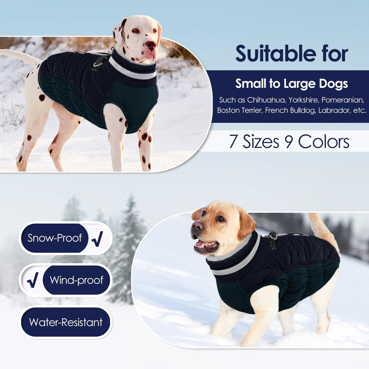 AOFITEE Dog Coat, Warm Dog Winter Coat for Small Dogs, Reflective Turtleneck Dogs Jacket with Harness Built in, Waterproof Windproof Pet Fleece Vest Snow Jacket for Cold Weather, Navy S