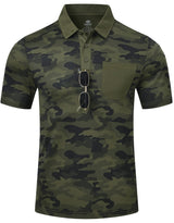 MoFiz Men's Polo Shirts Short Sleeve Quick Dry Outdoor Golf Sports Shirts with Pocket Regular Polo T-Shirt Camo Army Green XL