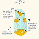 Lucy & Co. Lucky Ducky - Reversible Raincoat for Dogs & Pets - Dog Raincoat - Fashionable and Comfy Water Proof Adjustable Poncho for Canines - Medium - Yellow Blue Rubber Duck