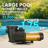 XtremepowerUS In-Ground Swimming Pool Pump Spa 1.75HP Dual Speed High Flow 5,280 GPH 1.5" NPT w/ Slip-On Fitting Included, Filter Basket, 230V