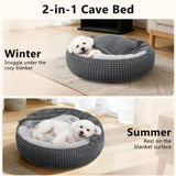 SIWA MARY Small Dog Bed with Attached Blanket, Cozy Donut Cuddler Anti-Anxiety Hooded Pet Beds Calming Cave Bed. Orthopedic Round Puppy Beds for Dogs or Cats Washable, Anti-Slip Bottom, 23inch
