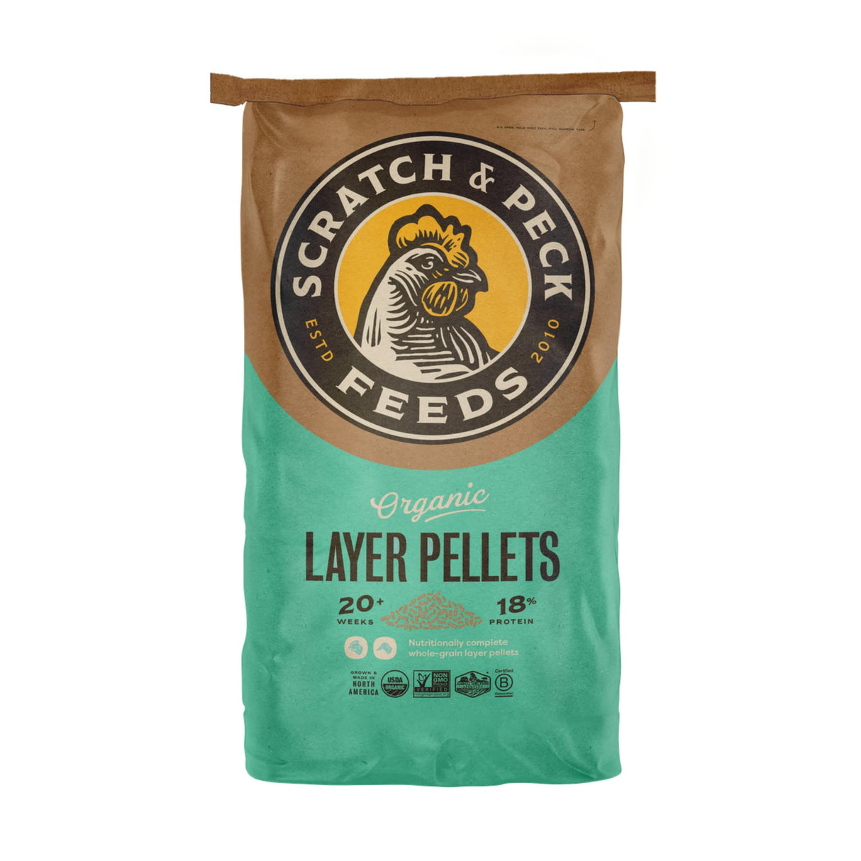 Scratch and Peck Feeds Whole Grain Layer Pellets Chicken and Duck Feed - 25 lbs Bag - Corn-Free and Soy-Free - 18% Protein, Certified Organic and Non-GMO Project Verified Chicken Food