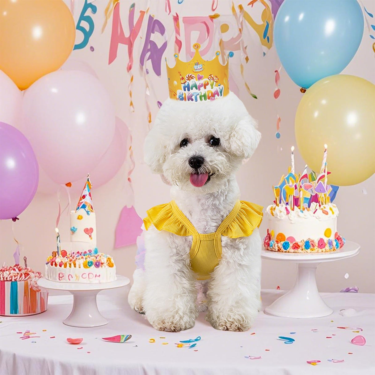 Yaopelky Dog Birthday Dress It's My Birthday Dog Dress Small Doggy Girl's Tutu Dresses Ruffle Sleeless Puppy Clothes Tulle Lace Skirt Pet Costume Cat Outfits (Yellow, S(6.5-12lb))