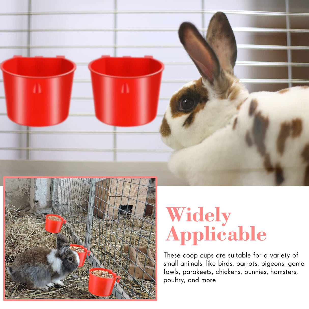 Sumind 60 Pcs Cage Cups Chicken Feeder Birds Hanging Feeders Seed Bowl 8 oz Plastic Water Bowl Hanging Chicken Gamefowl Waterer Feeding Watering Dish Coop Cups for Parrot Parakeet Poultry(Red)