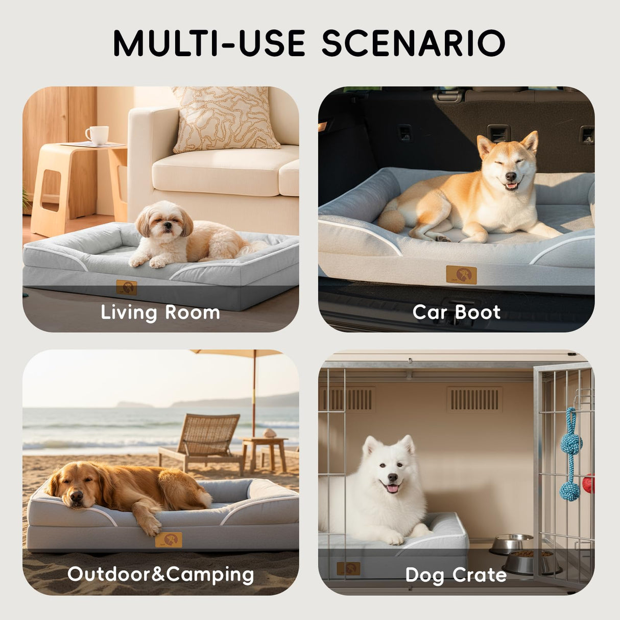 Homemate Dog Bed Medium Size Dog 28x23 inch with Orthopedic Foam Waterproof Outdoor Pet Cat Bed Sofa Supplies with Toy Dogs Crate Pad Couch with Removable Washable Cover & Non-Slip Botton Light Grey
