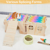 Guinea Pig Hideout, Guinea Pigs House with Stairs and Mats Extra Large Guinea Piggy Castle Detachable Hideouts for Small Animals Wooden Guinea Pig Habitats with Multiple Doors and Windows