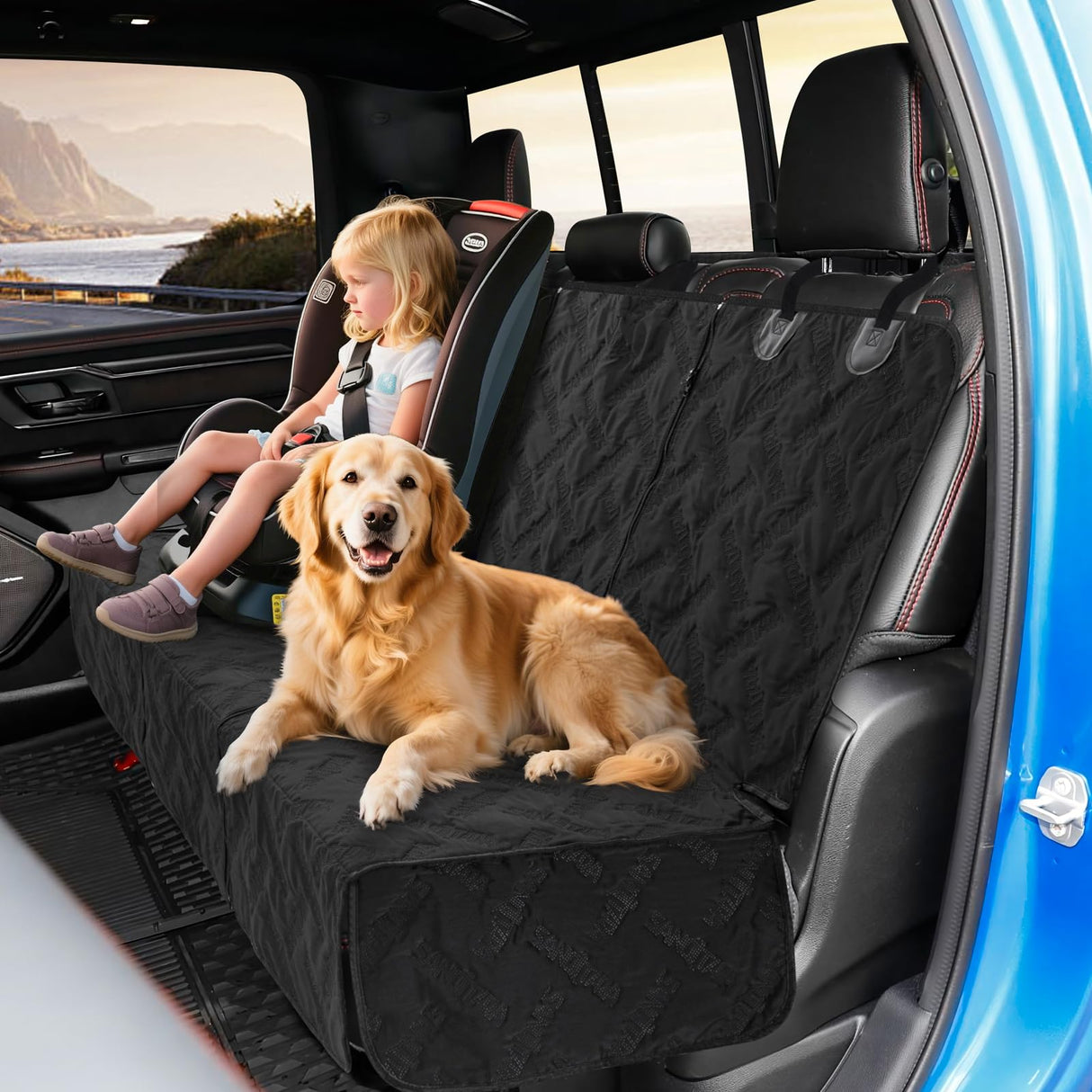 Sanqitara Dog Car Seat Cover for Back Seat, Waterproof & Scratch - Resistant Pet Seat Protector with Elastic Straps, Universal Fit for Ford F - Series/Toyota Tacoma/Ram Pickup & More Trucks
