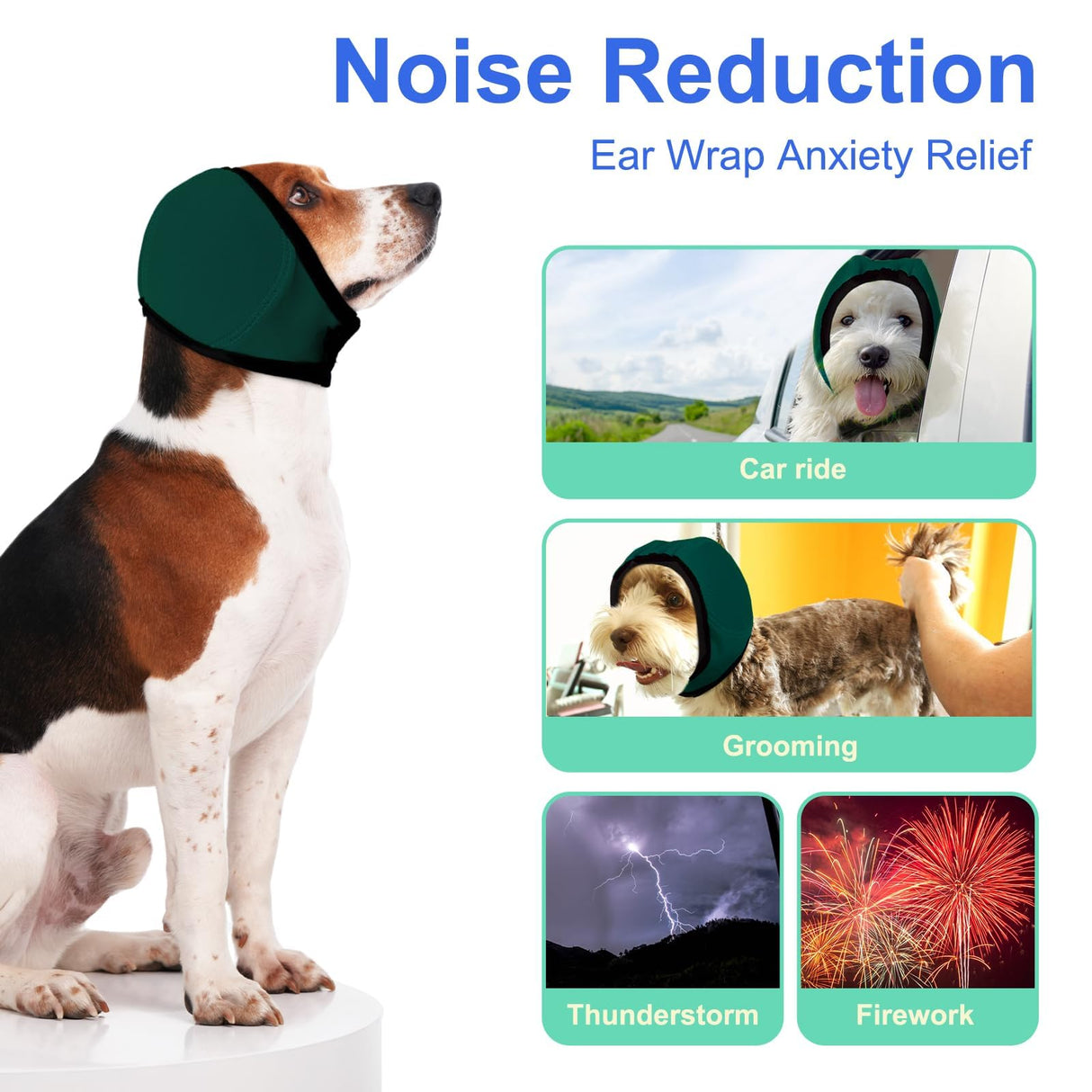 MIGOHI Dog Ear Muffs Noise Protection, Calming Hoodie with Soft Padding-Adjustable Headphones for Dog, Hook & Loop Headband for Dogs, S, Green