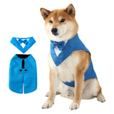 Dog Tuxedo Suit and Bandana Set Boy Dog Prince Bow Tie Shirt Formal Dogs Wedding Attire for Large Medium Dogs (Navy Blue,Small)