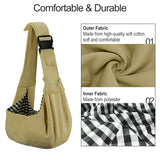 PETLOFT Reversible Dog Cat Sling Carrier, Small Dog Carrier, Adjustable Dog Sling, Hands Free Cross Body Carrier with Collar Hook for Dog/Cat/Bunny up to 11lb(Khaki)