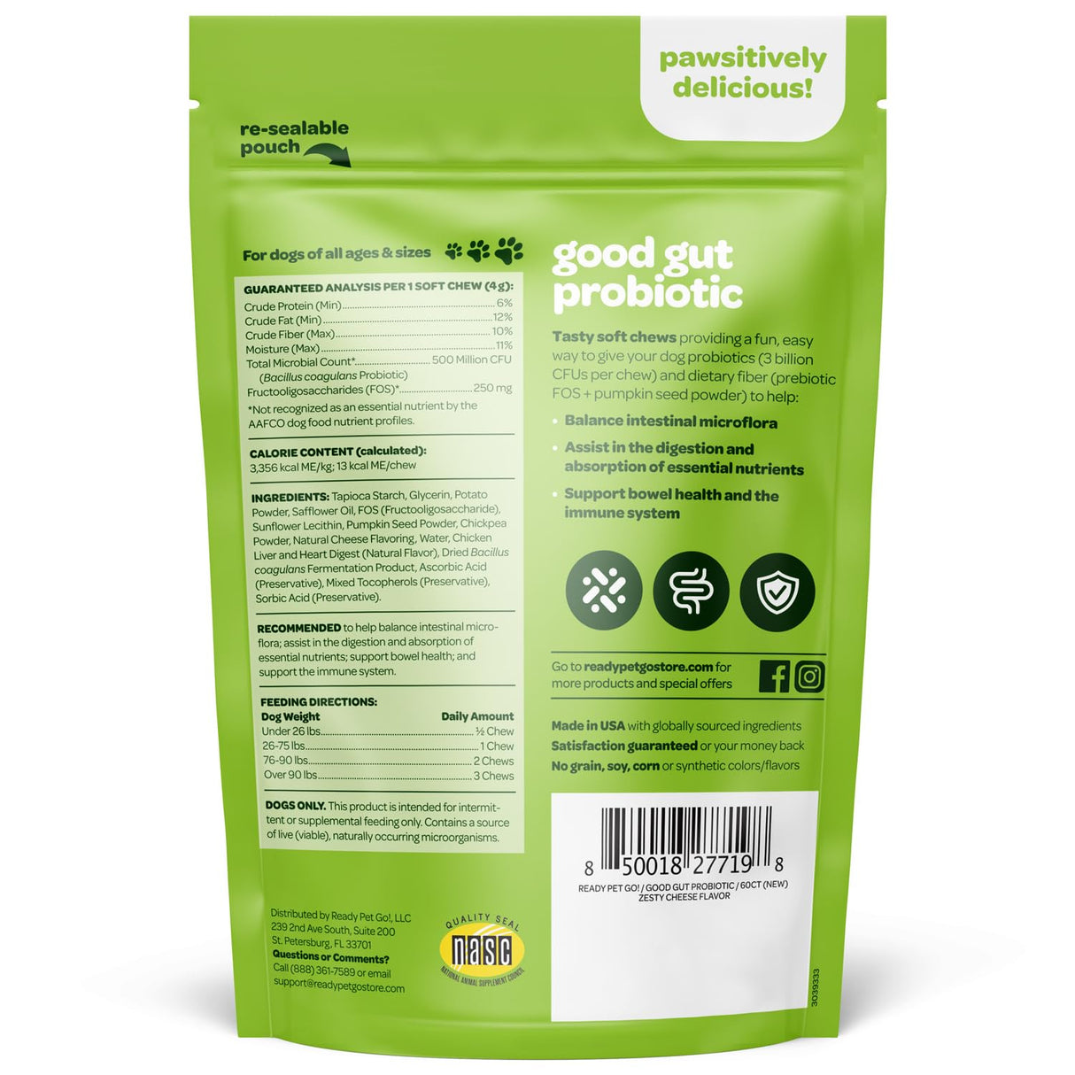 Probiotic Chews for Dogs Gut Health | Tasty Pre and Probiotics for Dogs Digestive Health with Pumpkin Dog Probiotics and Digestive Enzymes | NASC Certified & Made in The USA | 60 Chews