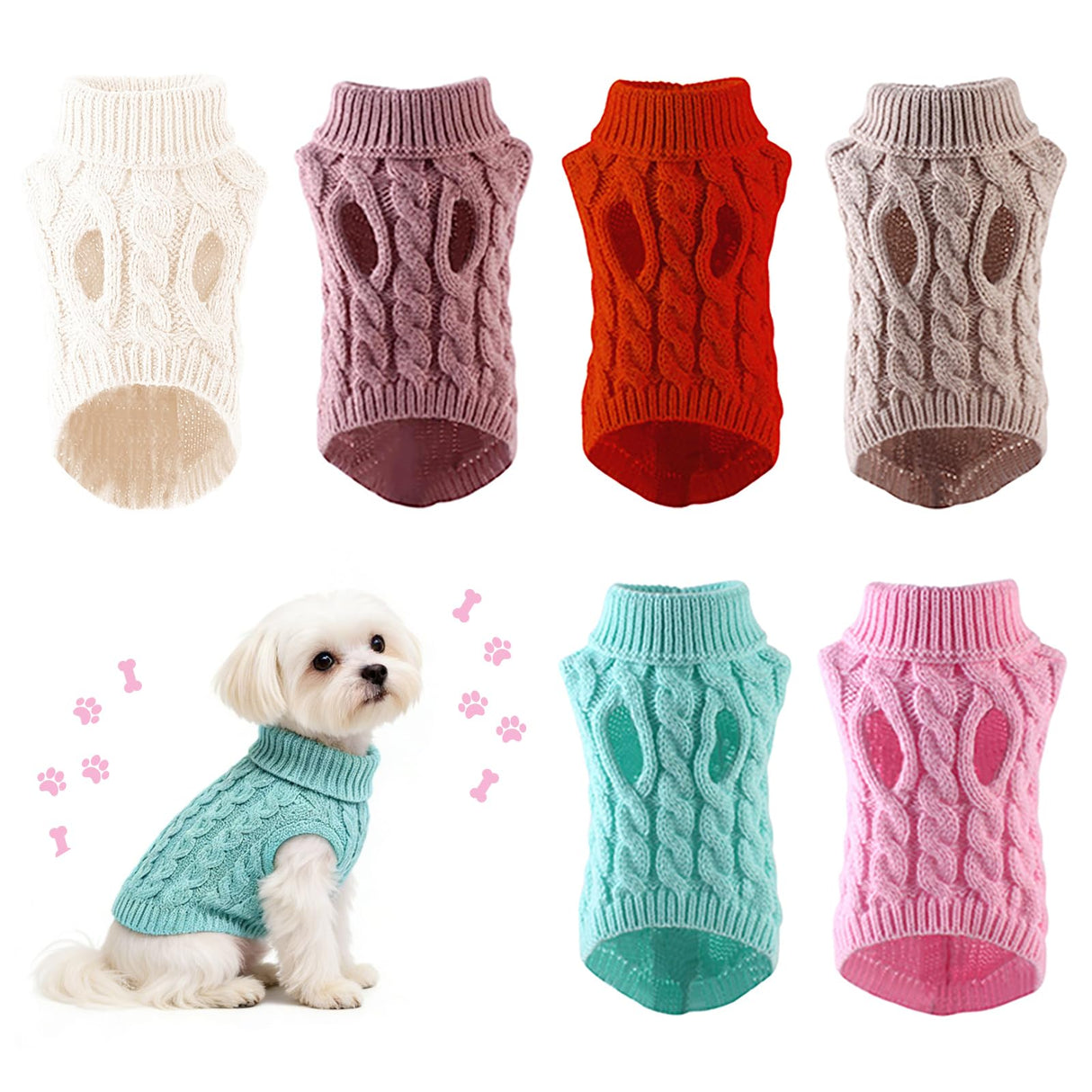 Adboros 6 Pack Warm Small Dog Sweater Puppy Small Medium Warm Cloth in Winter Cable Knitwear Pet Cat Turtleneck Knitted Sweaters Cold Weather for Boy Girl Pet Chihuahua Doggie, Six Colors (L)