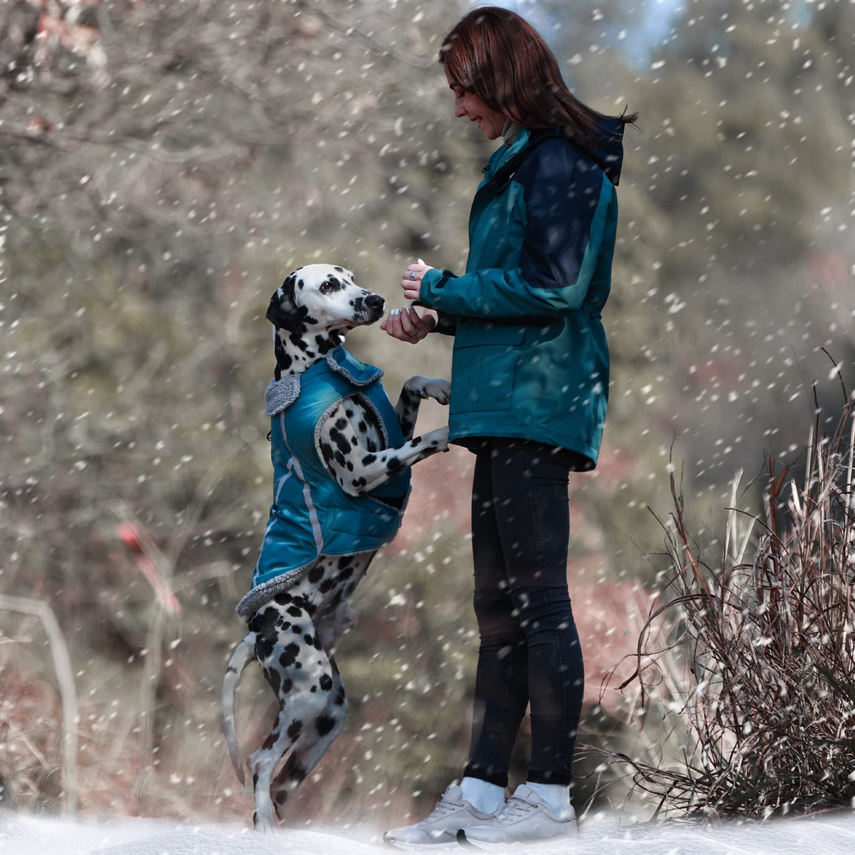 VIVAGLORY Frostfit Dog Coat, Dog Jacket for Winter & Cold Weather, Warm Fluffy Fleece Lined Water Resistant Reflective for Puppy, Coat with Leash Hole, XS, Turquoise