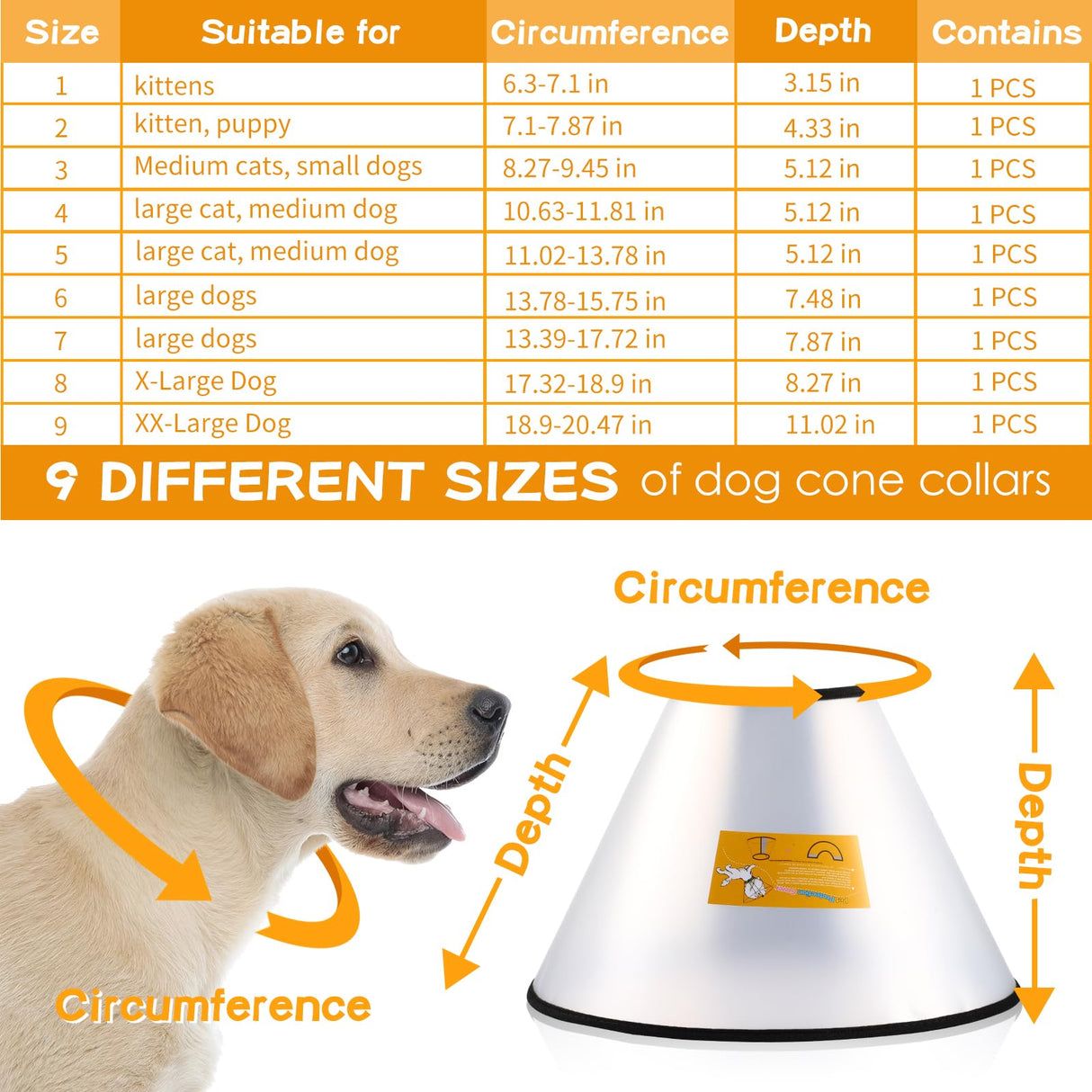 Paterr 9 Pcs Soft Dog Cone Collar Adjustable Protective for Pet Flexible Plastic Cone for Dog After Surgery Recovery E Collar for Wound Healing Small Medium Large