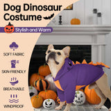 QBLEEV Dog Dinosaur Winter Coat, Warm Soft Knit Pullover Jacket with Hood for Cold Weather, Cozy Fleece-Lined Sweatshirt with 3D Dino Spikes, Stretchy Cute Pet Outerwear for Small Medium Large Dogs